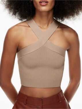 NWOT Babaton x Aritzia Fluent Taupe Sculpt Knit Criss Cross Cropped Tank Small